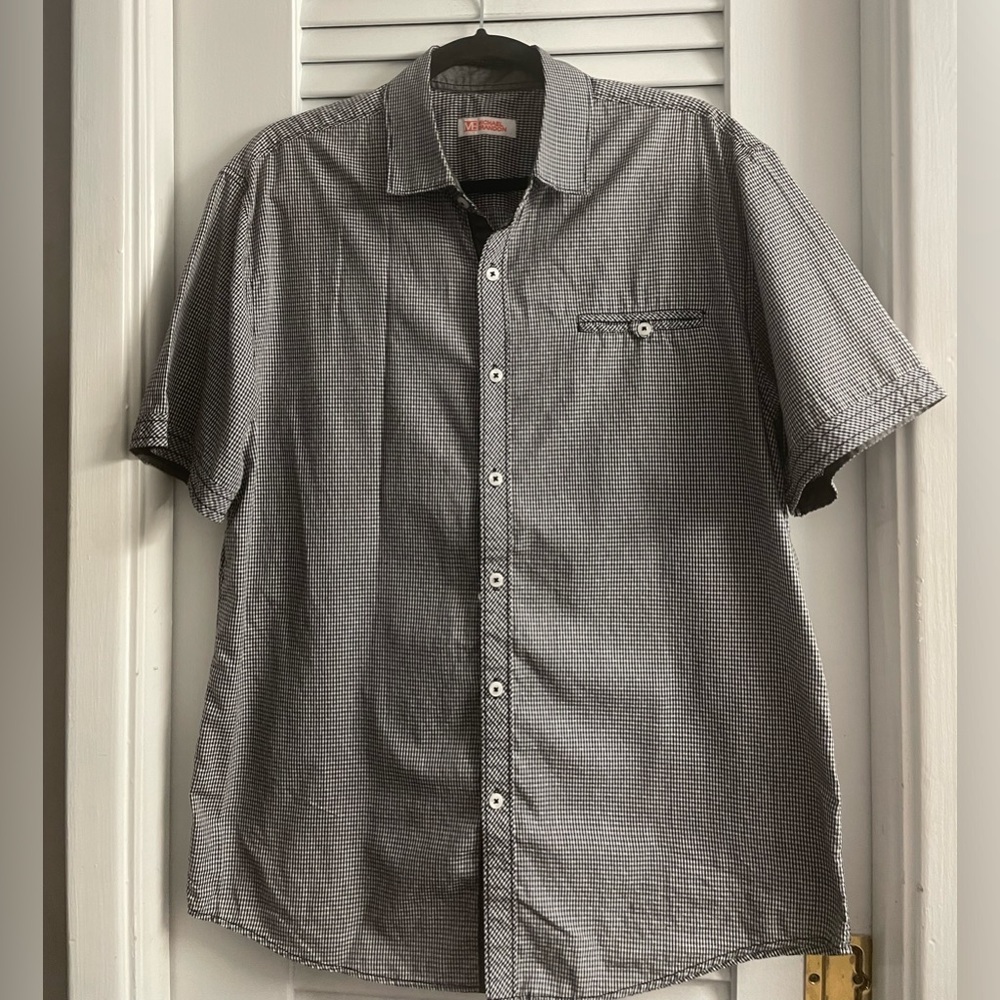 Michael Brandon Black/White Mini Check Print Short sleeve Buttondown Size L